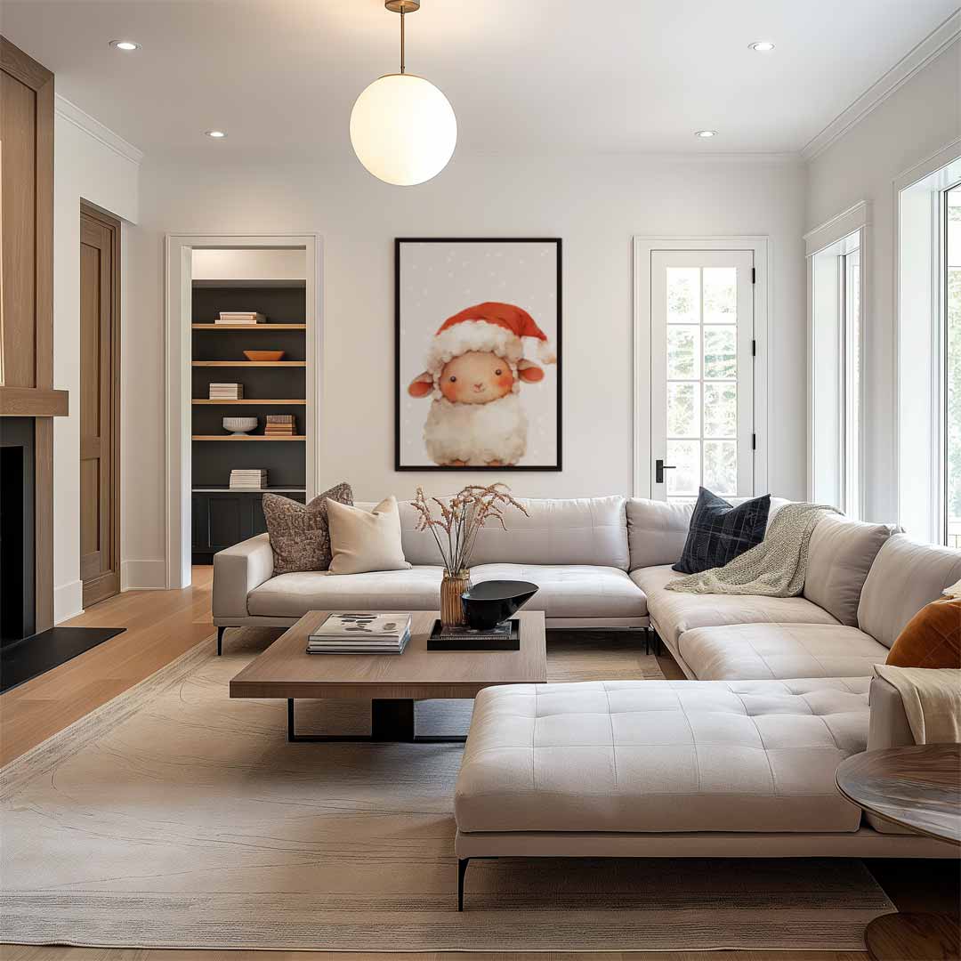 Schattig Kerstlammetje Illustratie Kunstwerk-canvas-dibond-plexiglas-wanddecoratie-WallArtistic