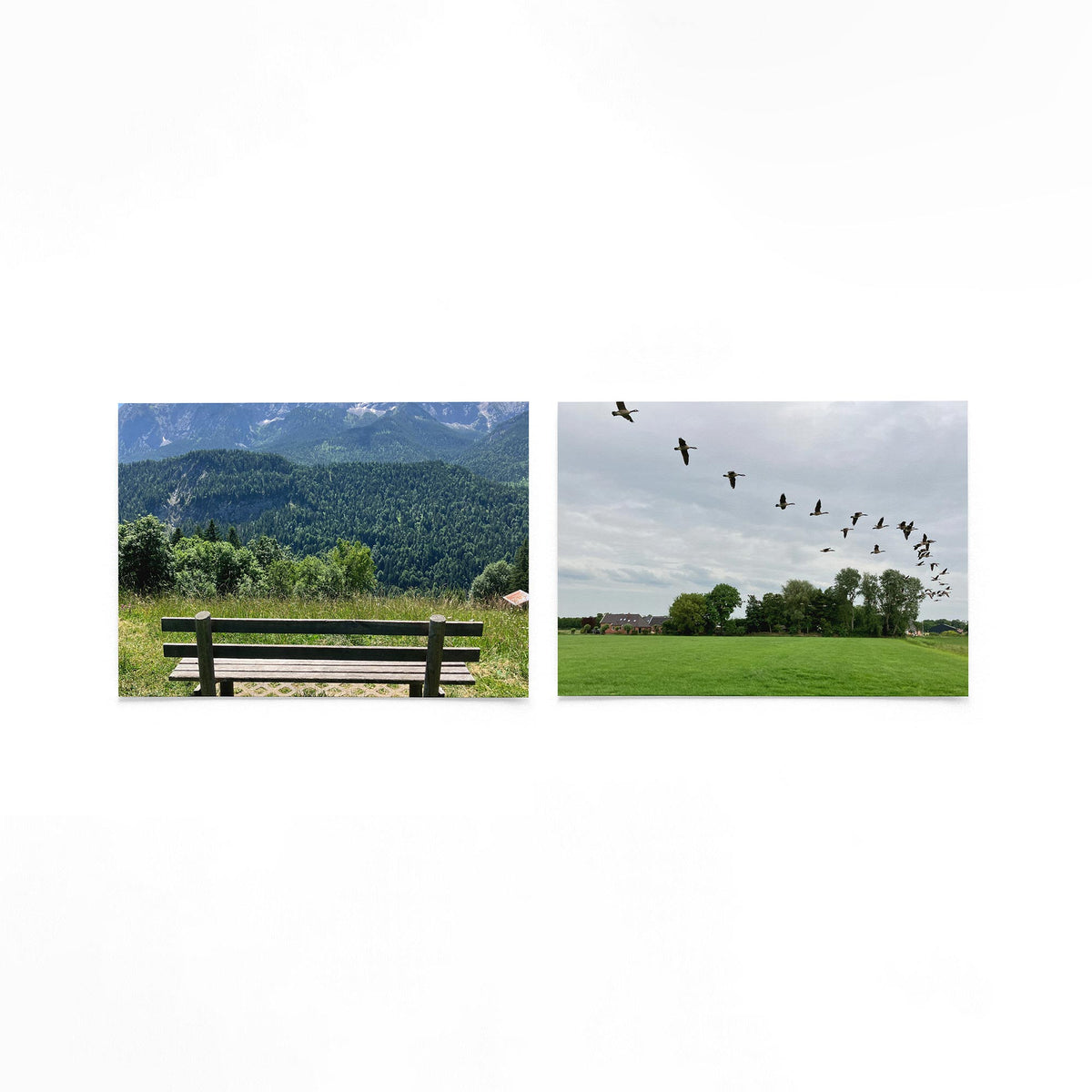 Productfoto van twee liggende posters met bergenrust en vogelvlucht – Gerald Emming