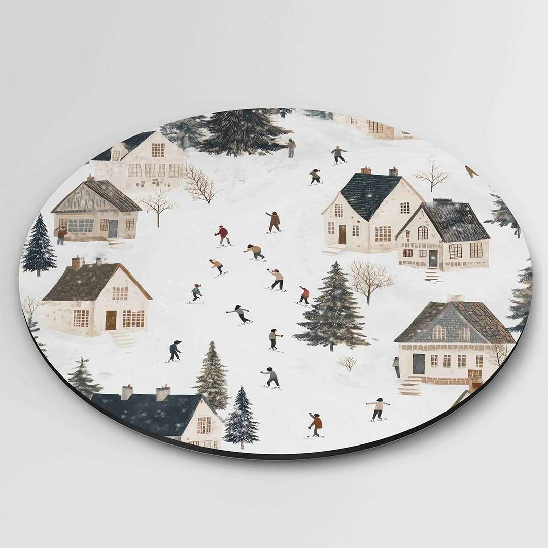 Winterdorp met schaatsers Muurcirkel
