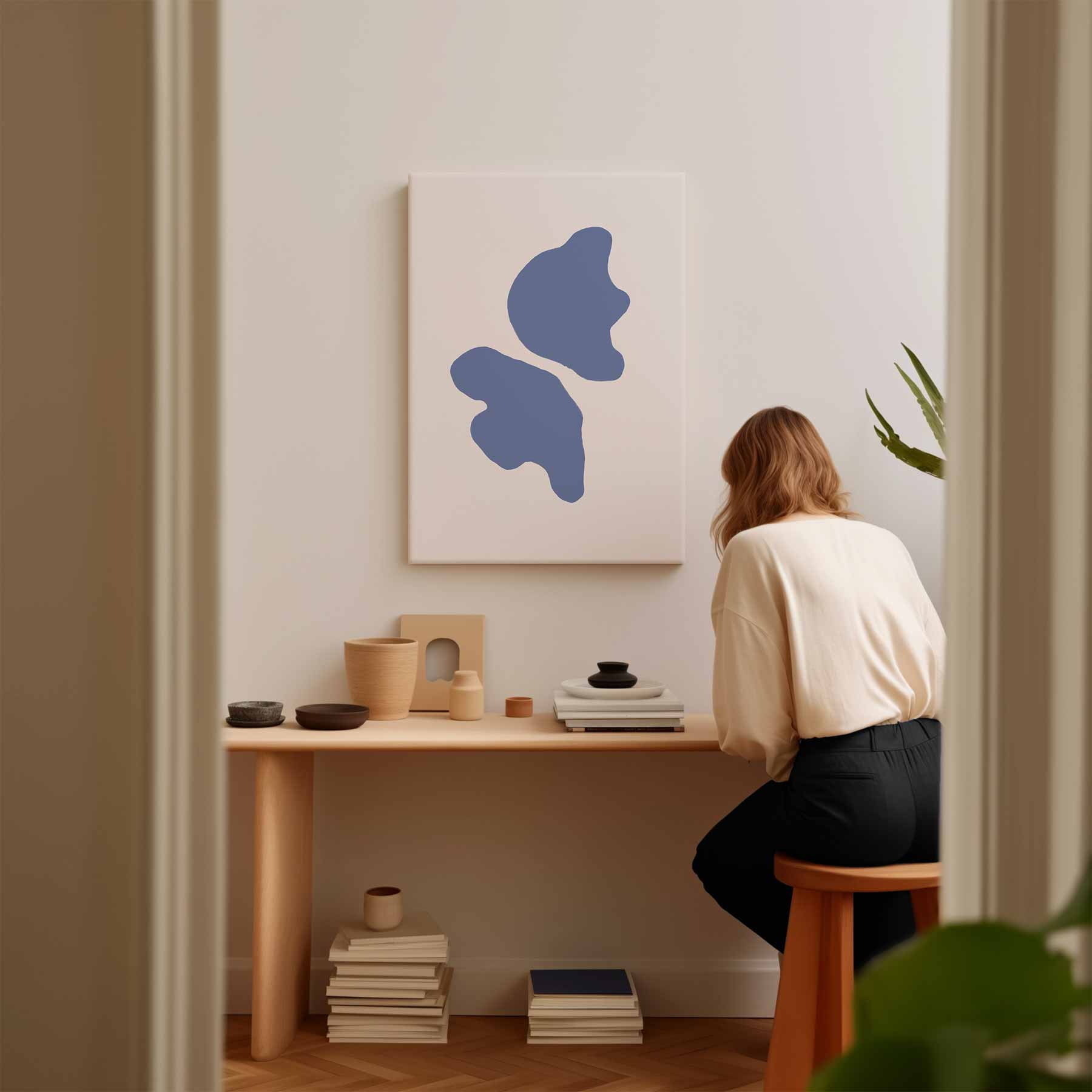 Blauwe Abstracte Vormen Kunstwerk-canvas-dibond-plexiglas-wanddecoratie-WallArtistic