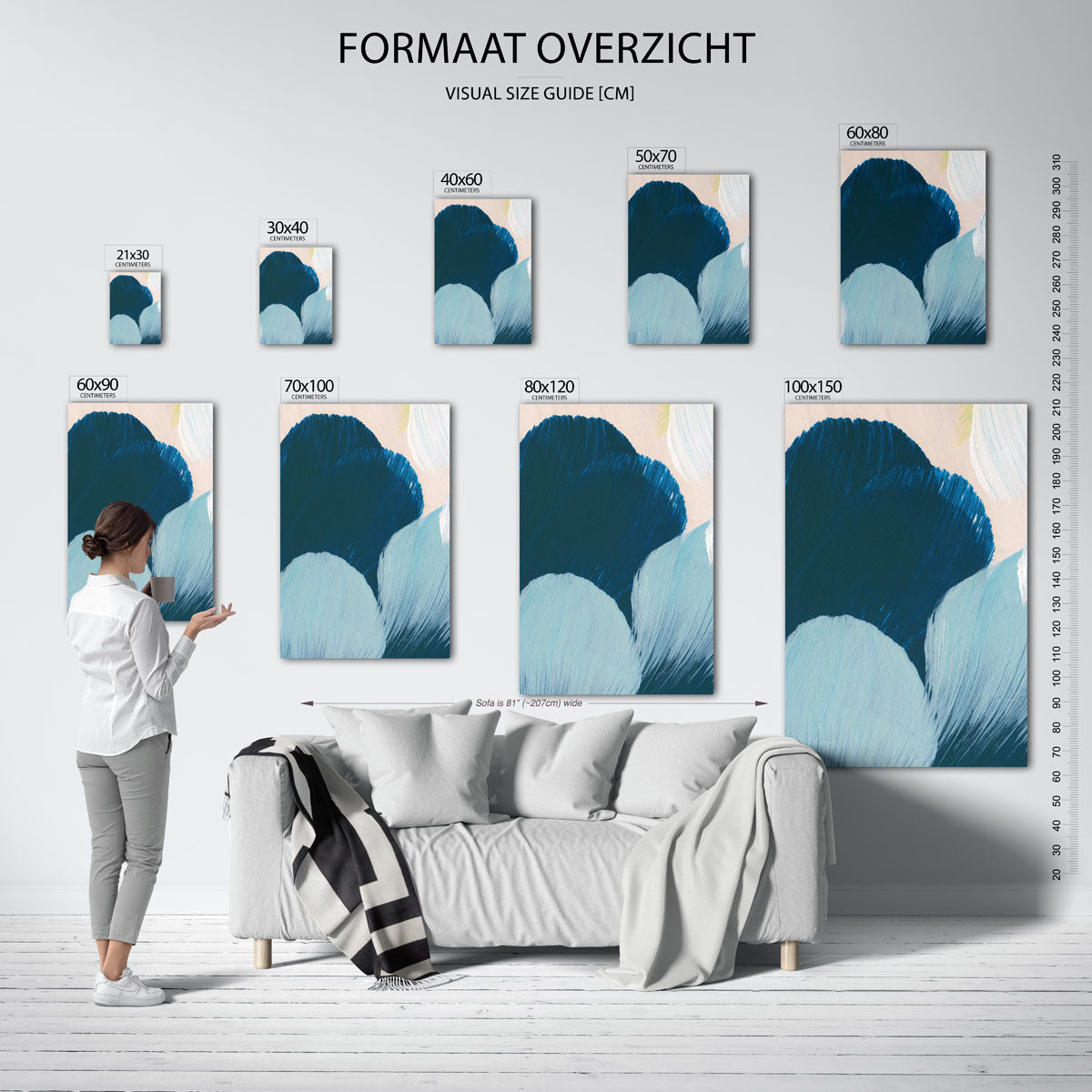 Blauwe penseelstreken Poster