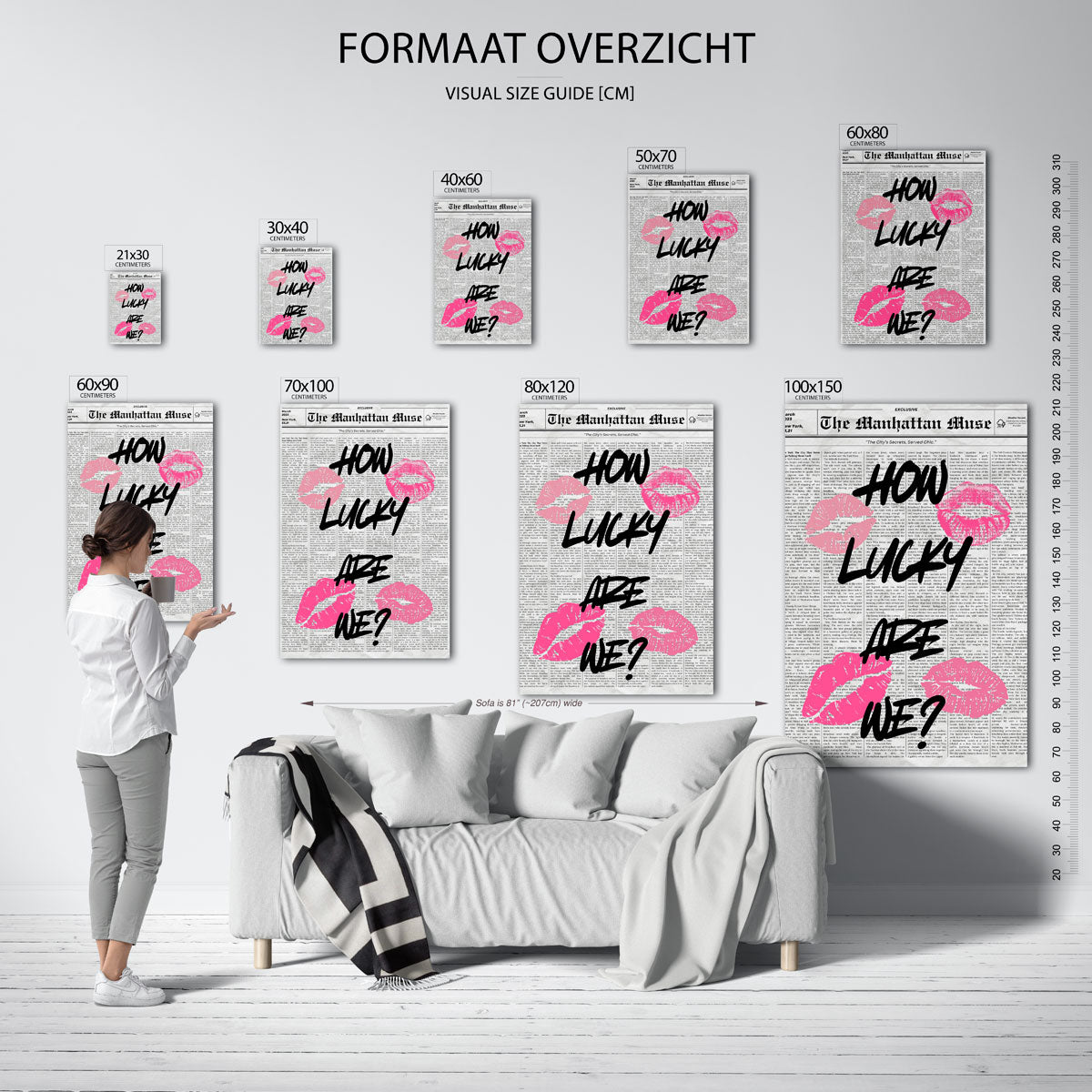 Krantenpagina met tekst en lipafdrukken Poster