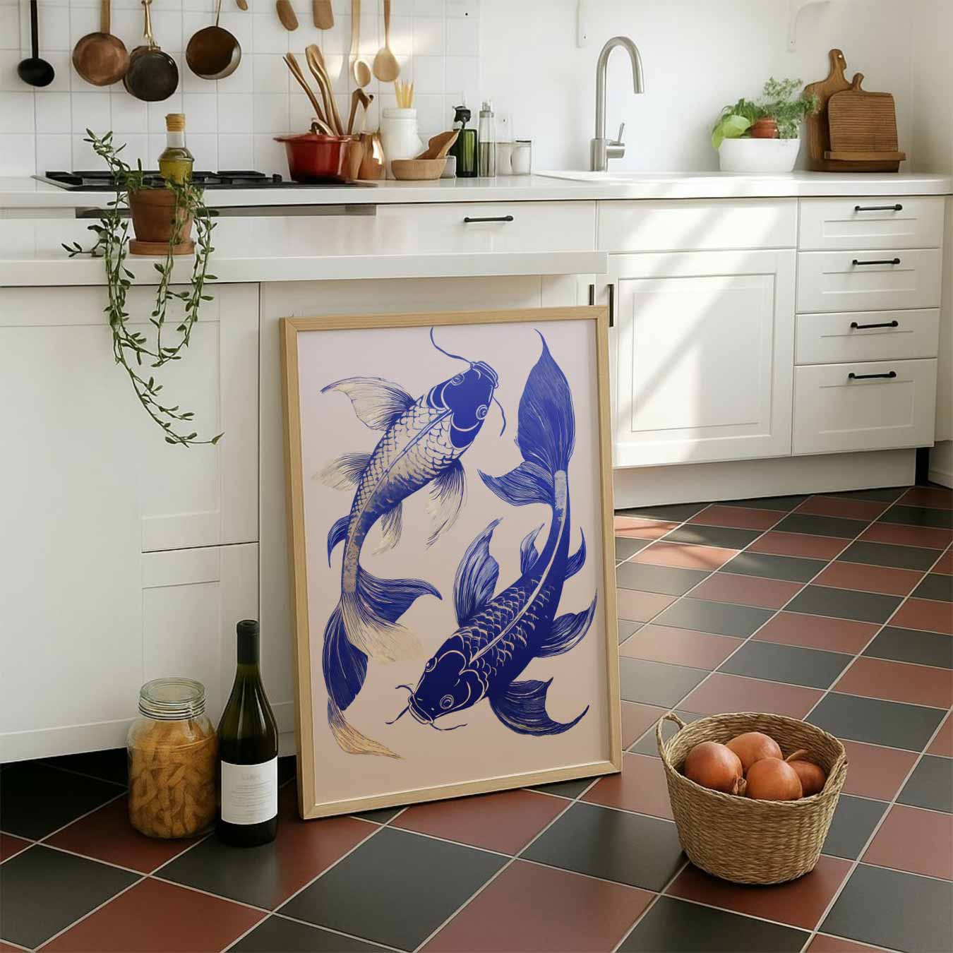 Elegante Blauwe Koi Kunstposter-WallArtistic