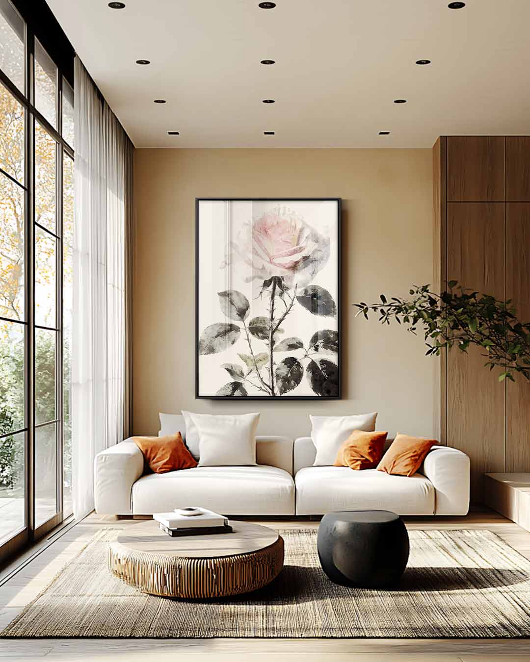 Romantische Roos op Linnen Kunstwerk-canvas-dibond-plexiglas-wanddecoratie-WallArtistic