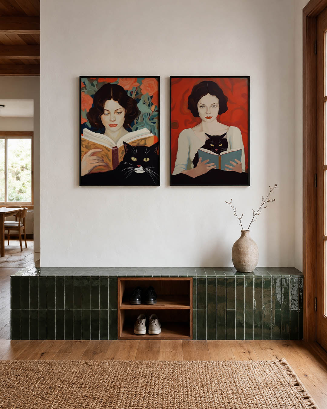 Lezende vrouw en kat Posterset