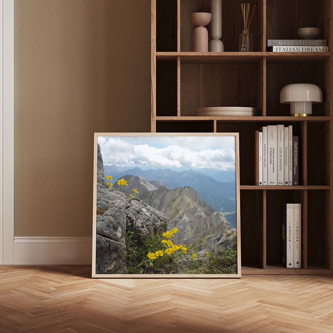 Berglandschap met bloemen Poster