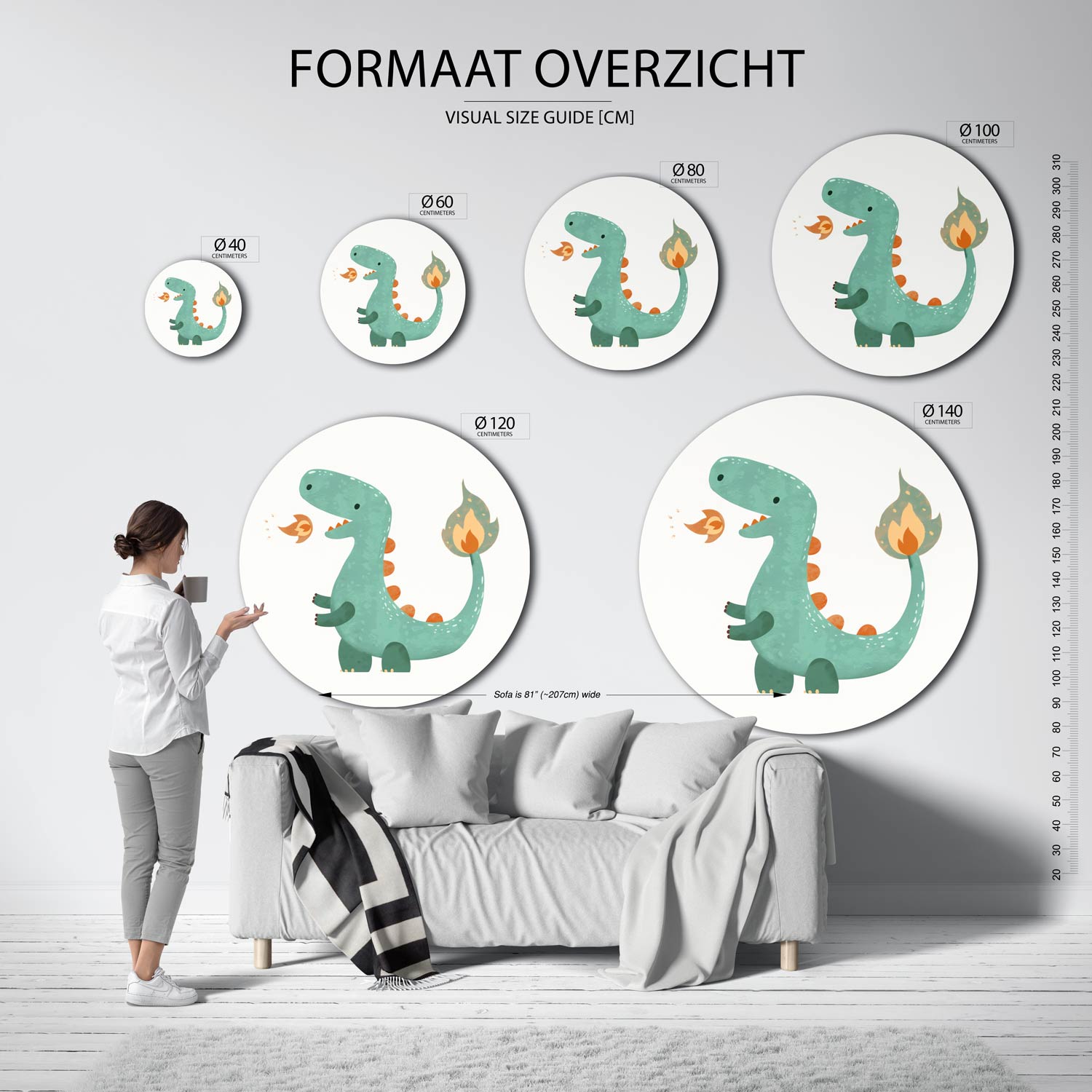 Groene dinosaurus Muurcirkel