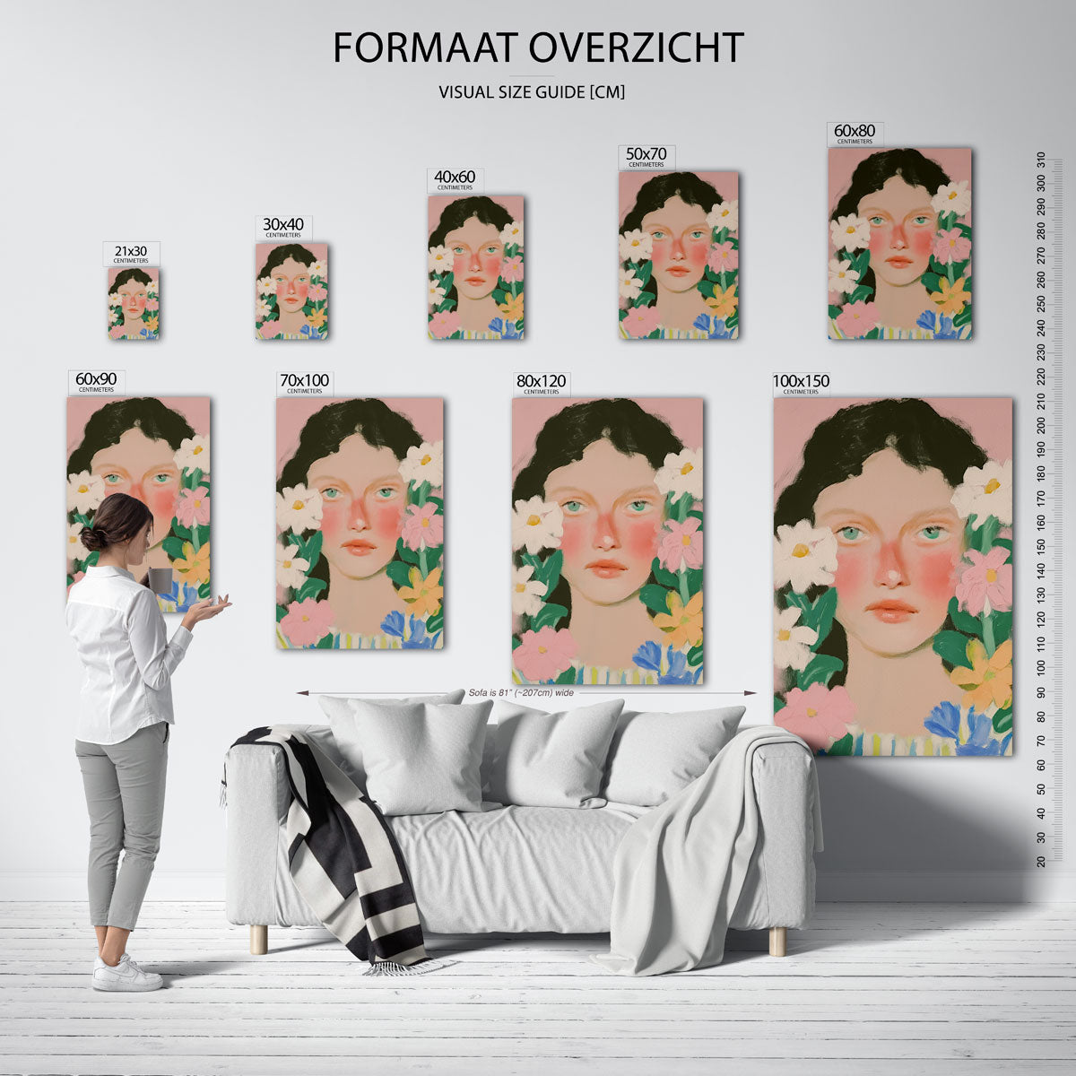 Bloemen en gezicht Poster