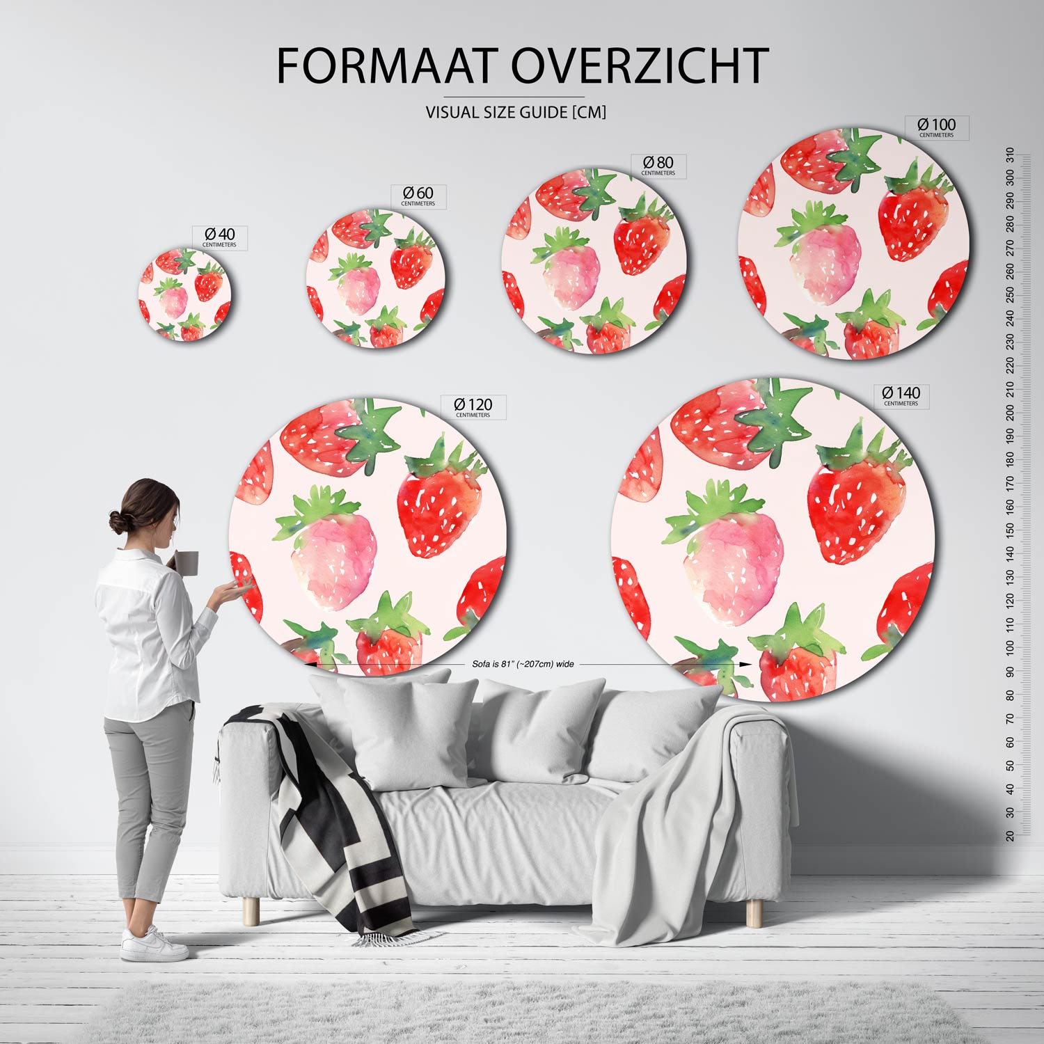Aardbeienpatroon Muurcirkel