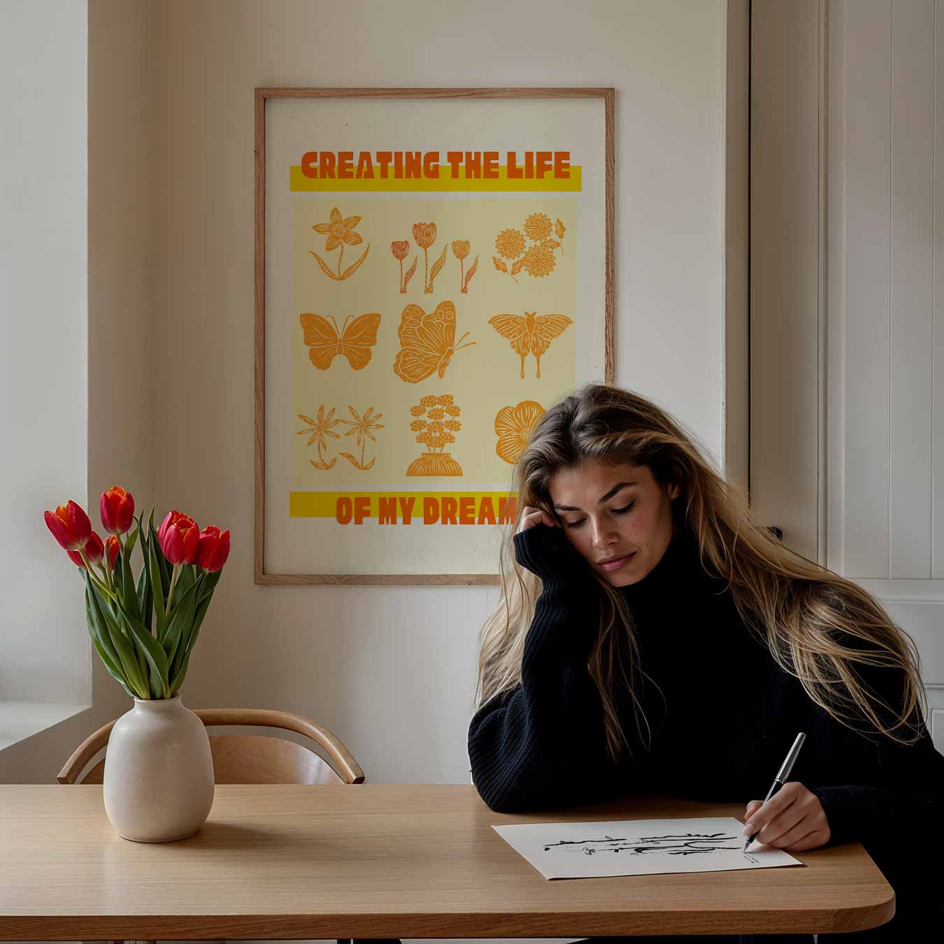 Dromerige Bloemen en Vlinders Poster-WallArtistic