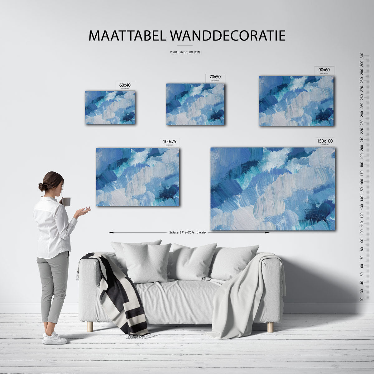 Dynamische blauwe borstels Kunstwerk