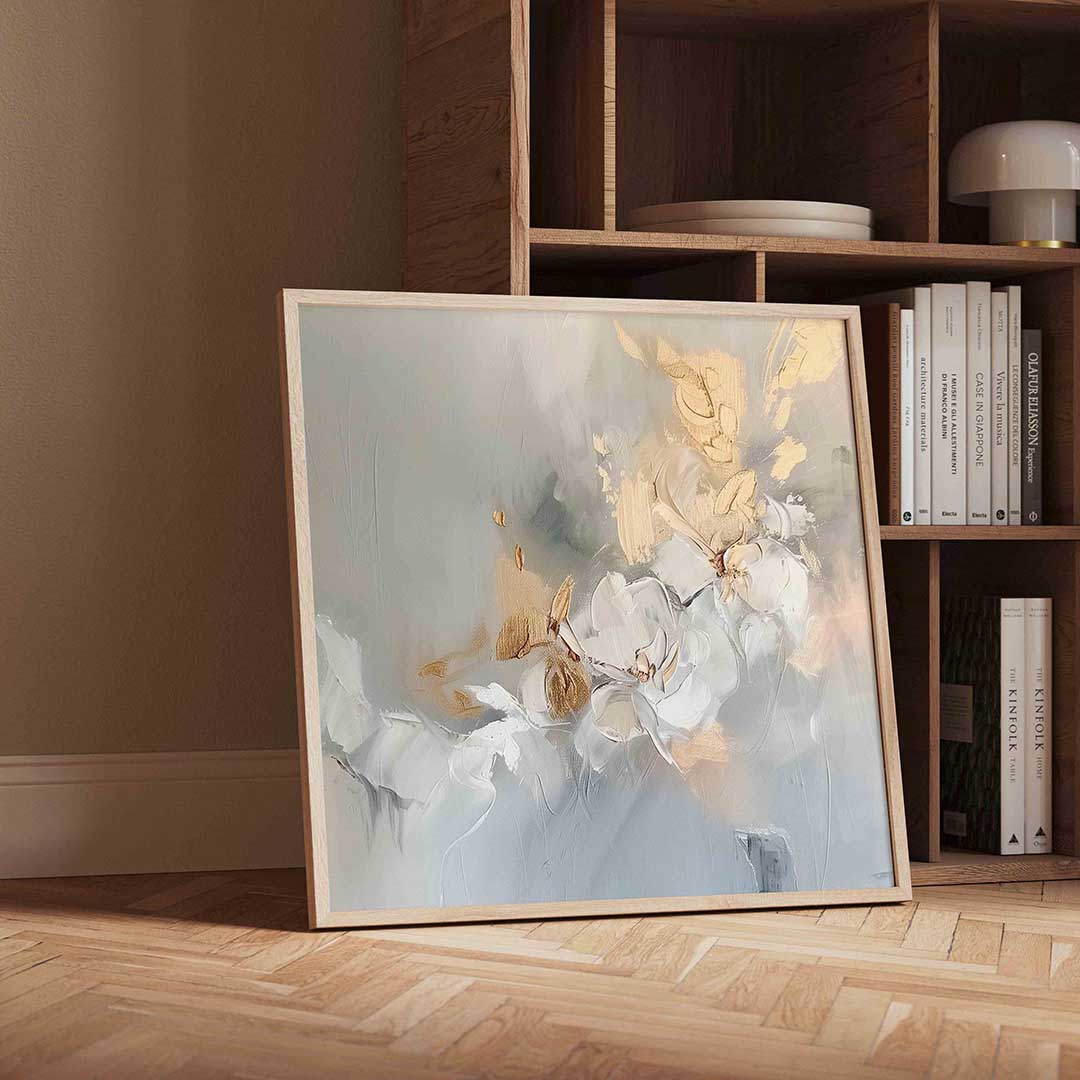 Bloemmotief in beige Poster