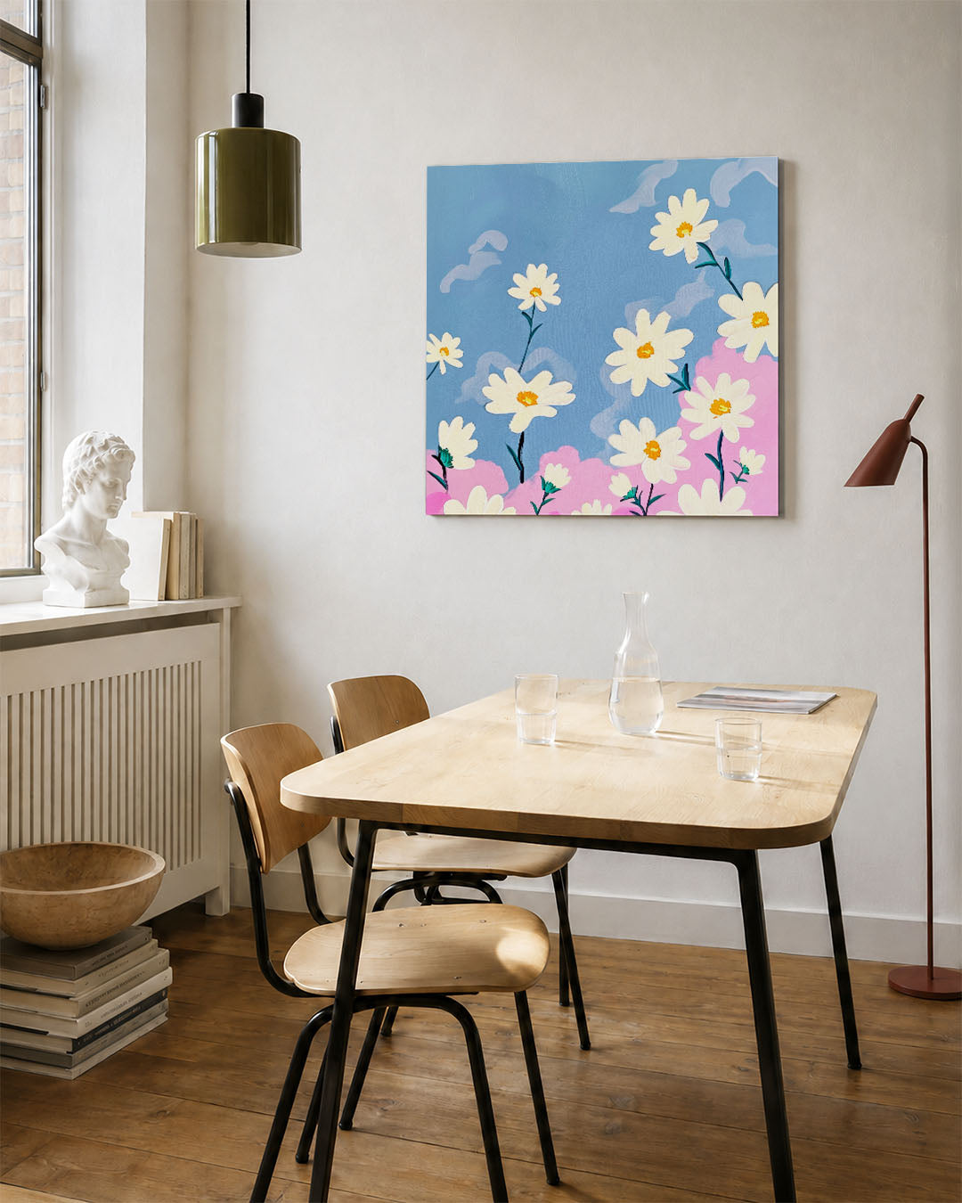 Bloemen in blauwe lucht Kunstwerk