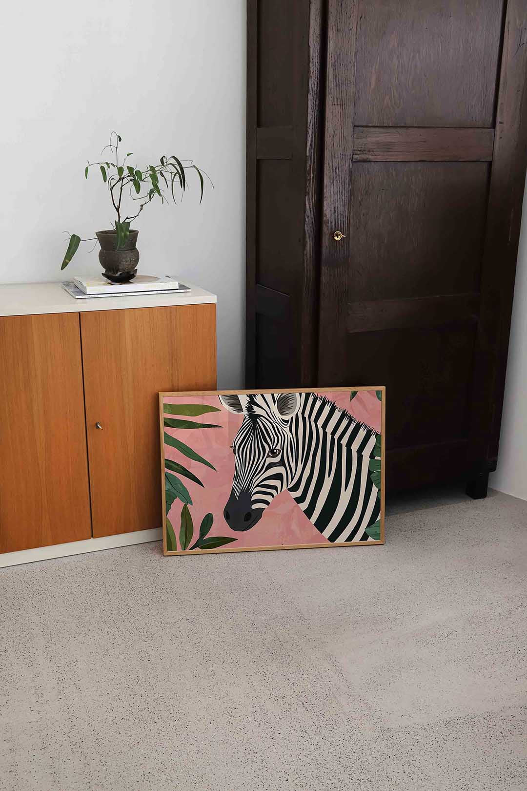 Zebra met bladeren Poster