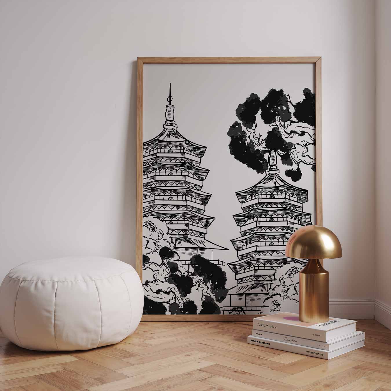 Zen Pagode Illustratie Poster-WallArtistic