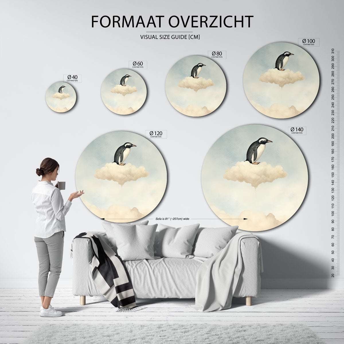 Pinguïn op wolk Muurcirkel