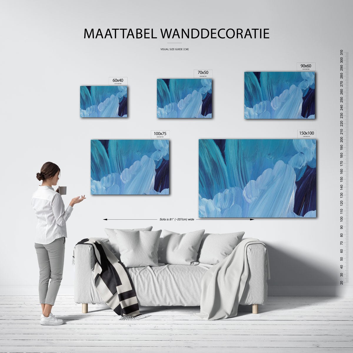 Dynamische blauwe borstels Kunstwerk