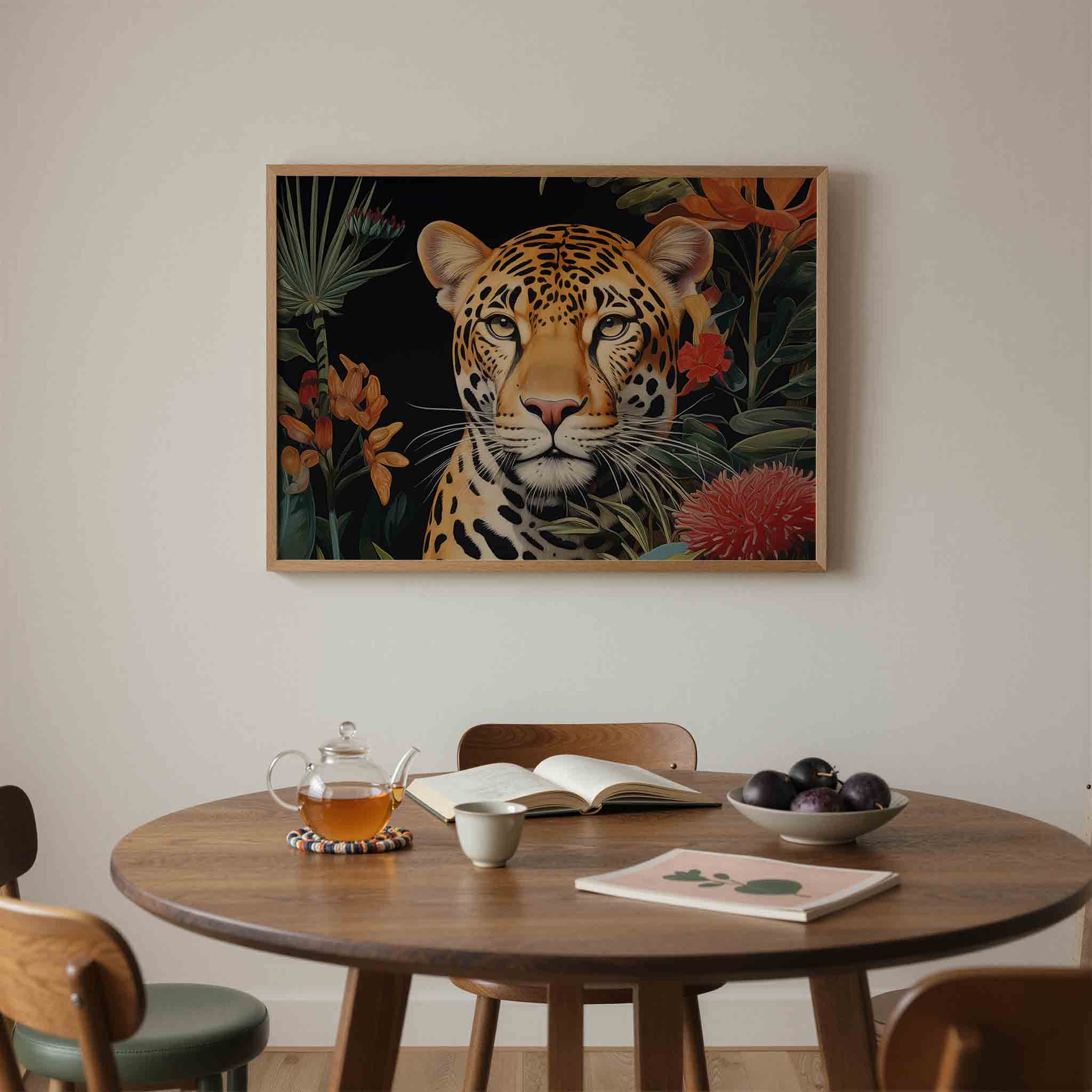 Luipaard met bloemen Poster