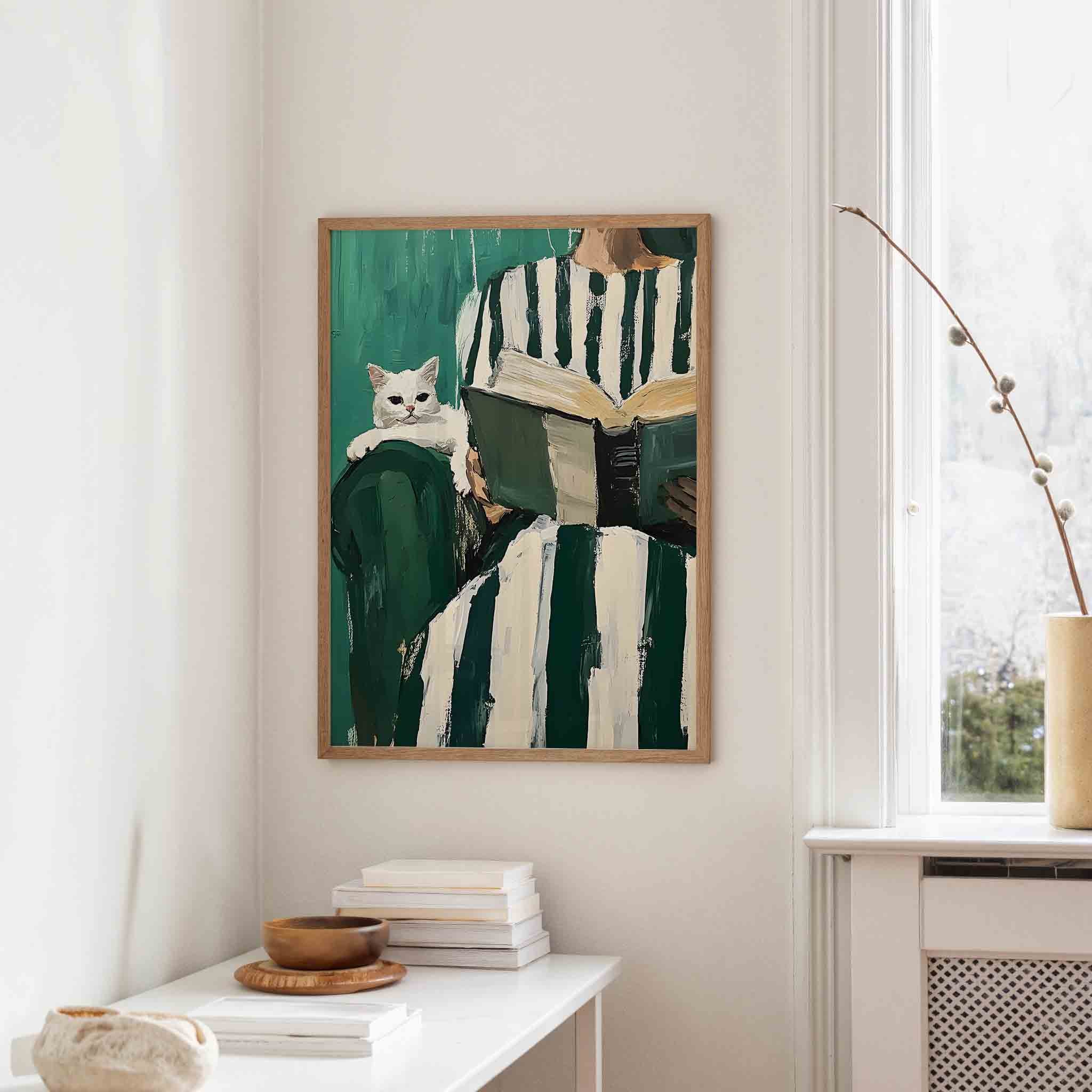 Kat met boek Poster