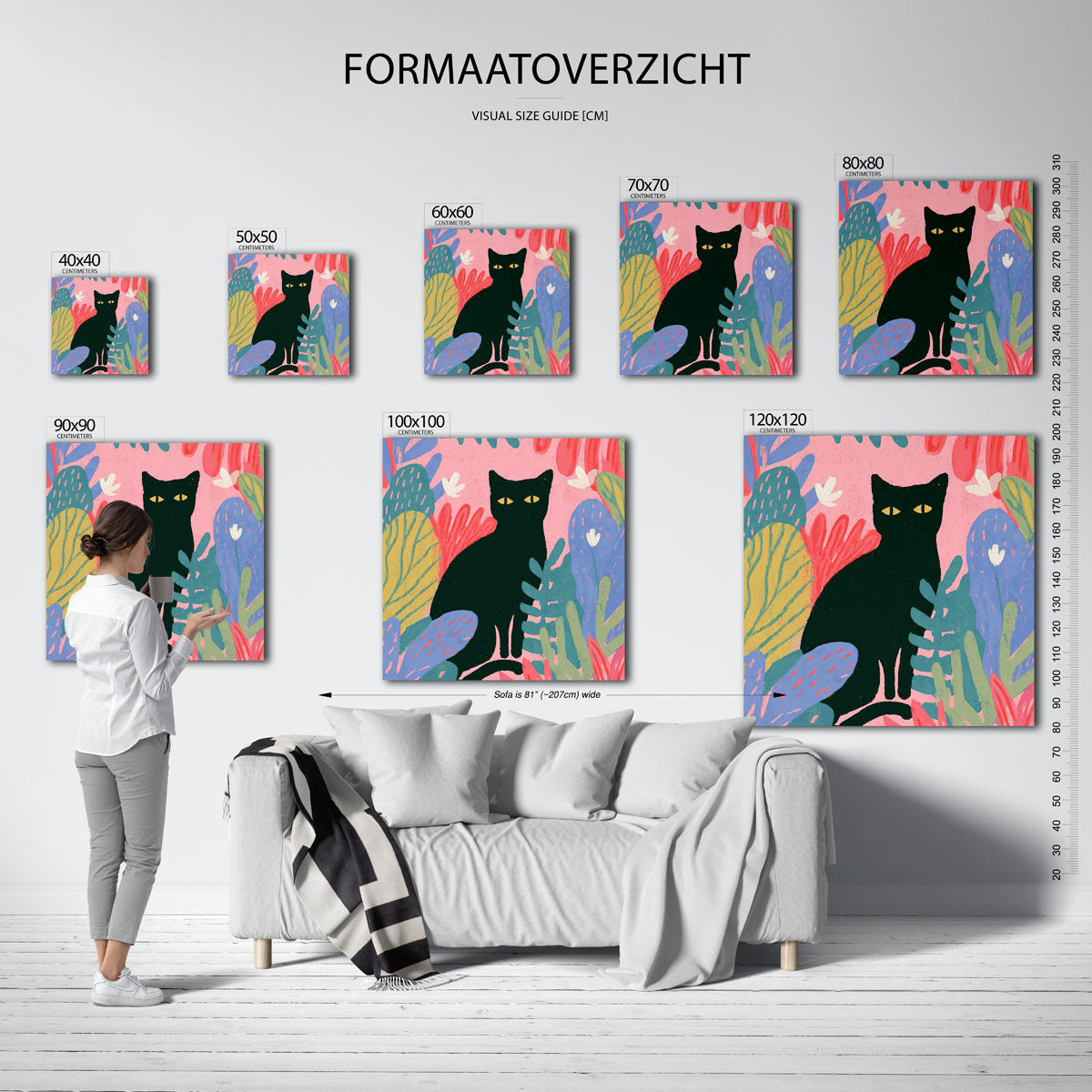 Zwarte kat met kleurrijke bladeren Poster