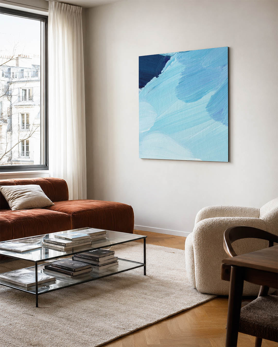 Dynamische blauwe vormen Kunstwerk