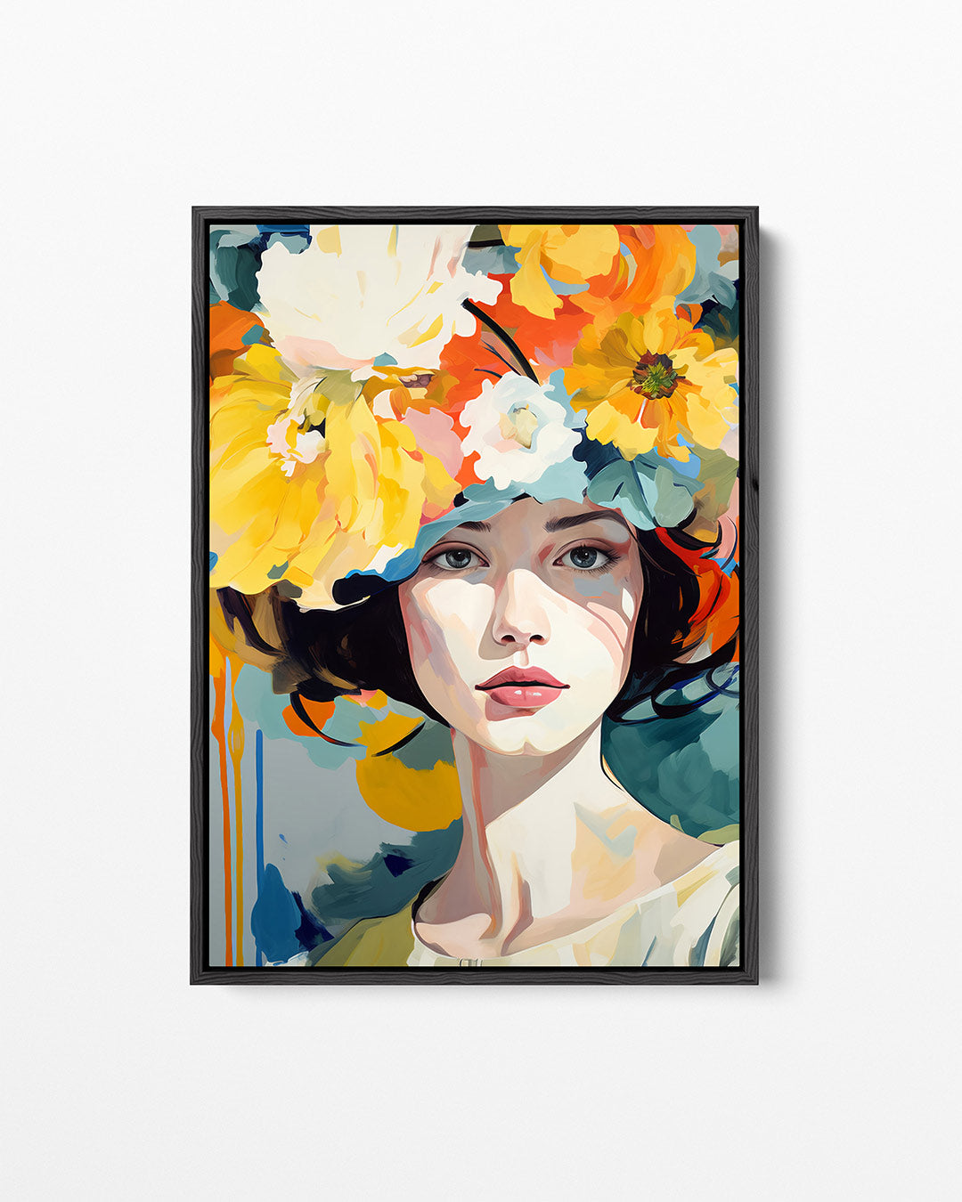 Vrouwelijk portret bloemen Kunstwerk