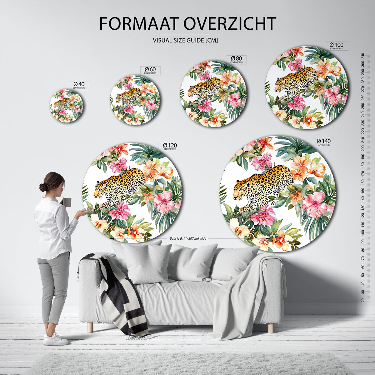 Luipaard en bloemen Muurcirkel