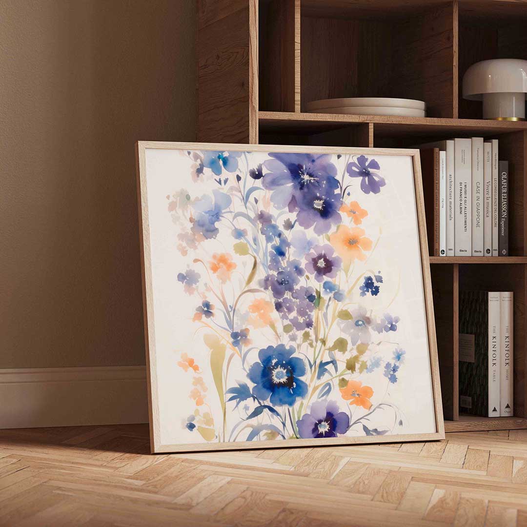 Bloemen in blauw en oranje Poster
