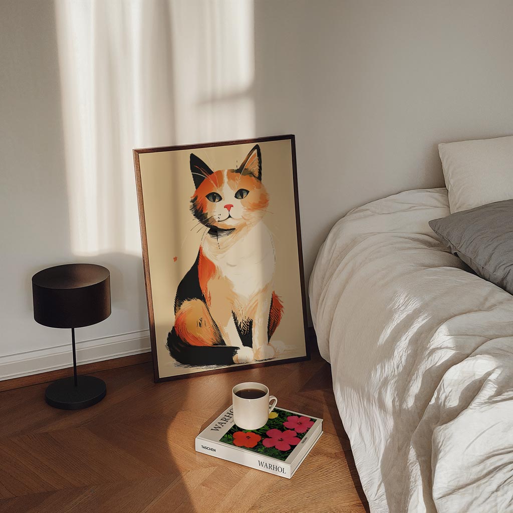 Schattige Calico Kat aan de Muur Poster-WallArtistic
