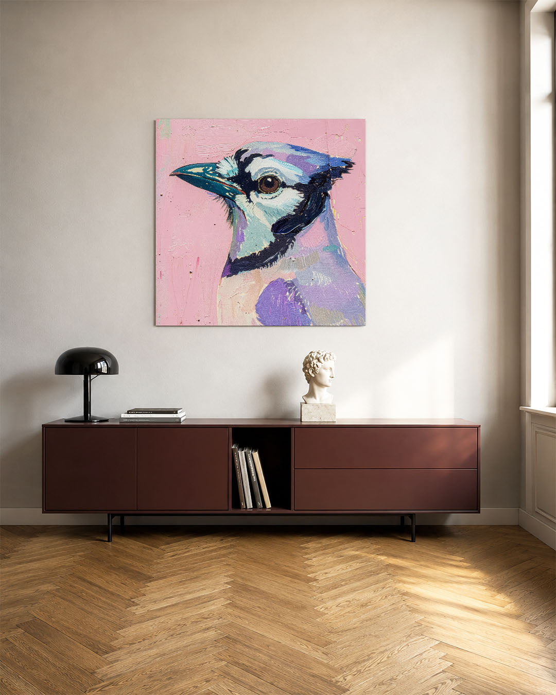Vogelsilhouet op roze Kunstwerk