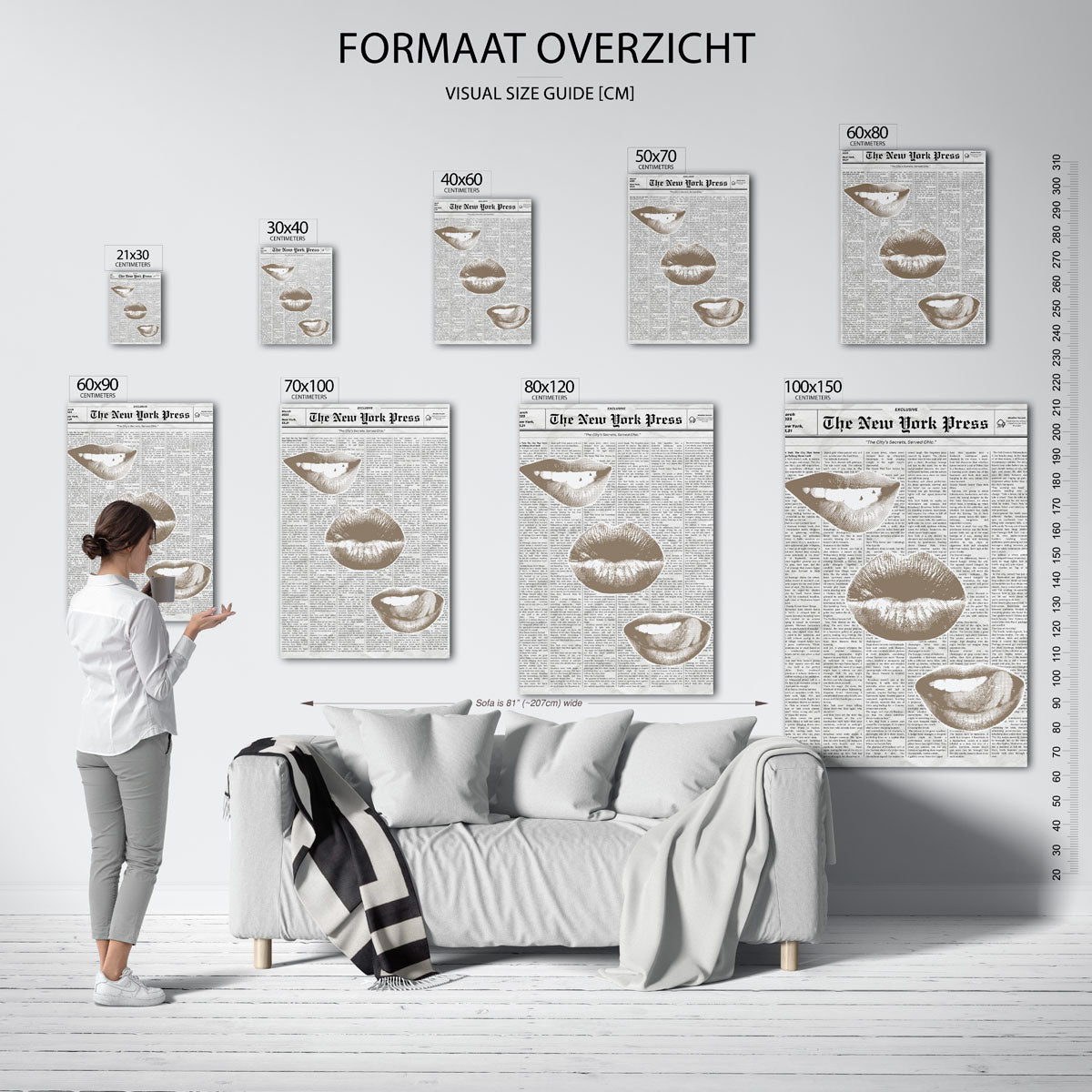 Drie lippen op krantenachtergrond Poster