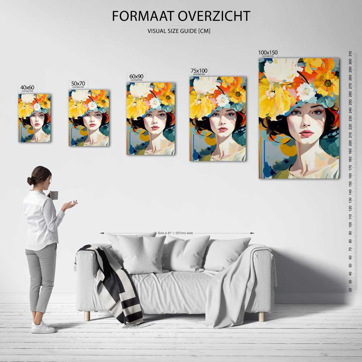 Vrouwelijk portret bloemen Kunstwerk