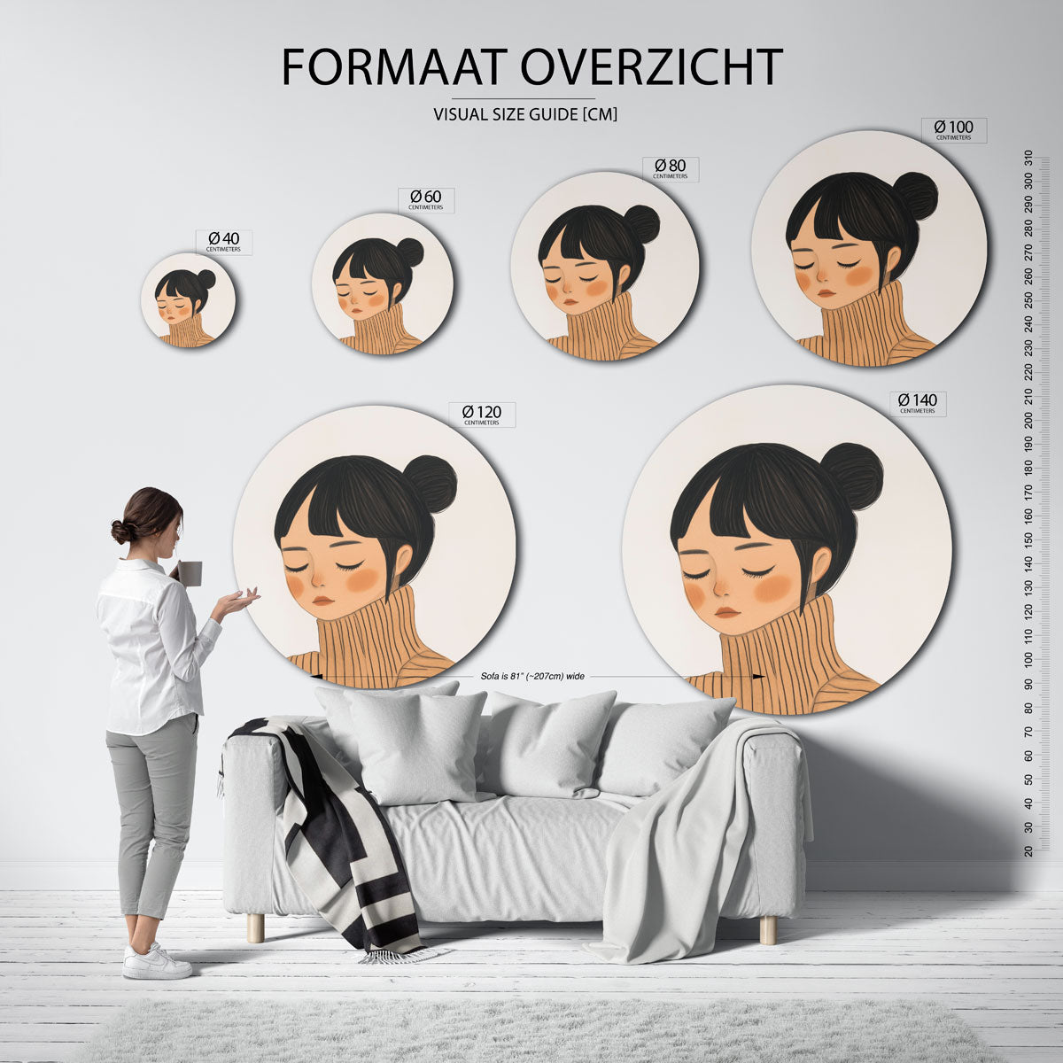 Portret met gesloten ogen Muurcirkel