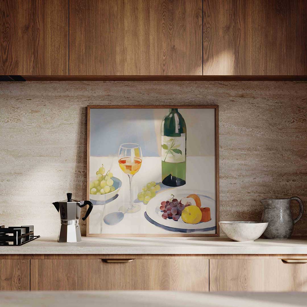 Stilleven met fruit en wijn Poster