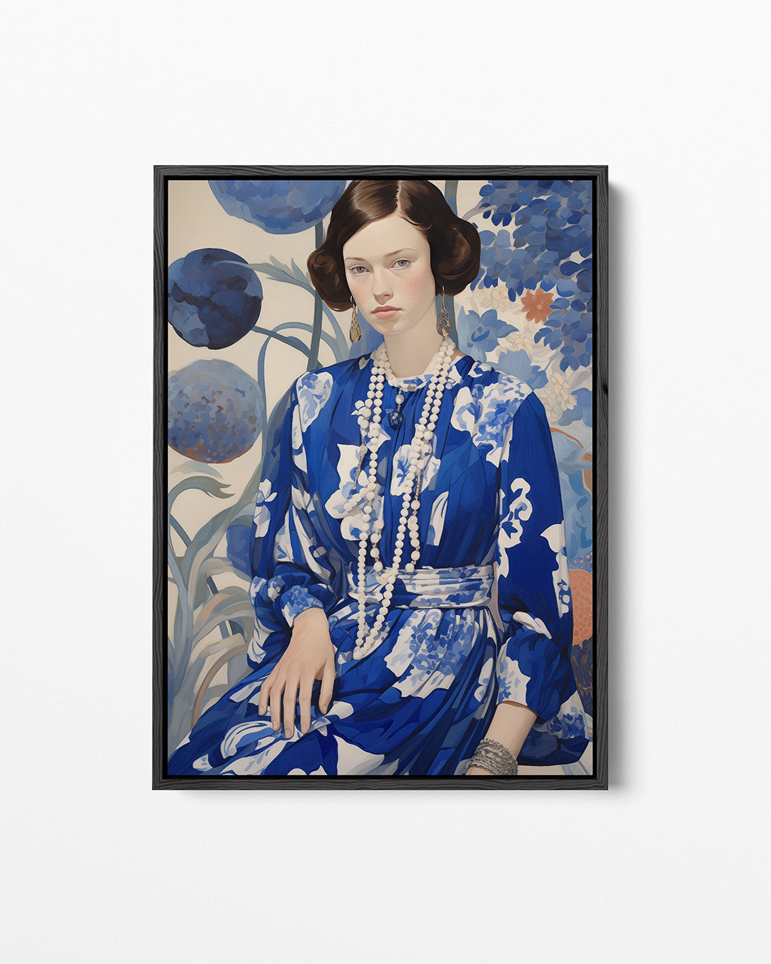 Vrouw in blauwe jurk Kunstwerk