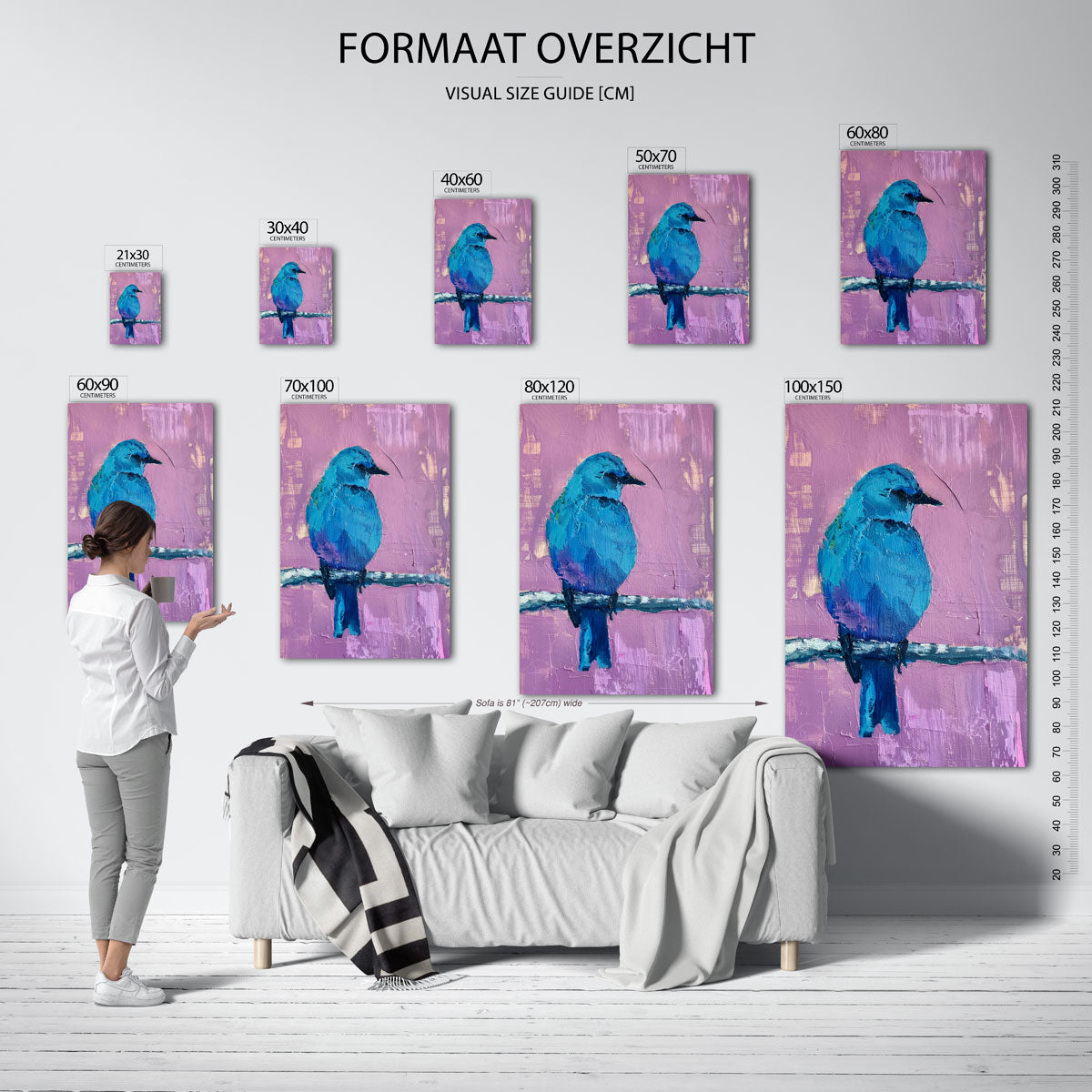 Blauwe vogel op tak Poster