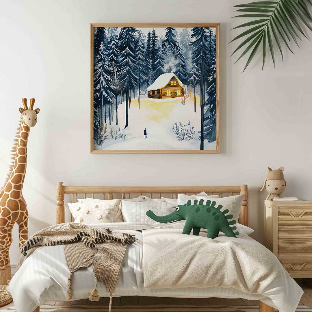 Sneeuwlandschap met houten huis Poster