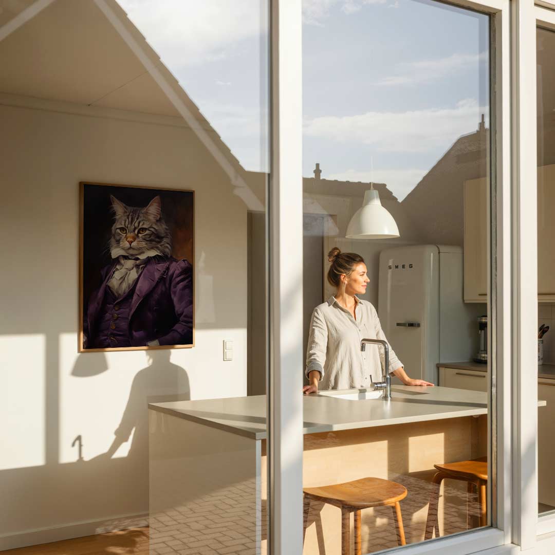 Aristocratische Kat in Paars Kostuum Poster-WallArtistic