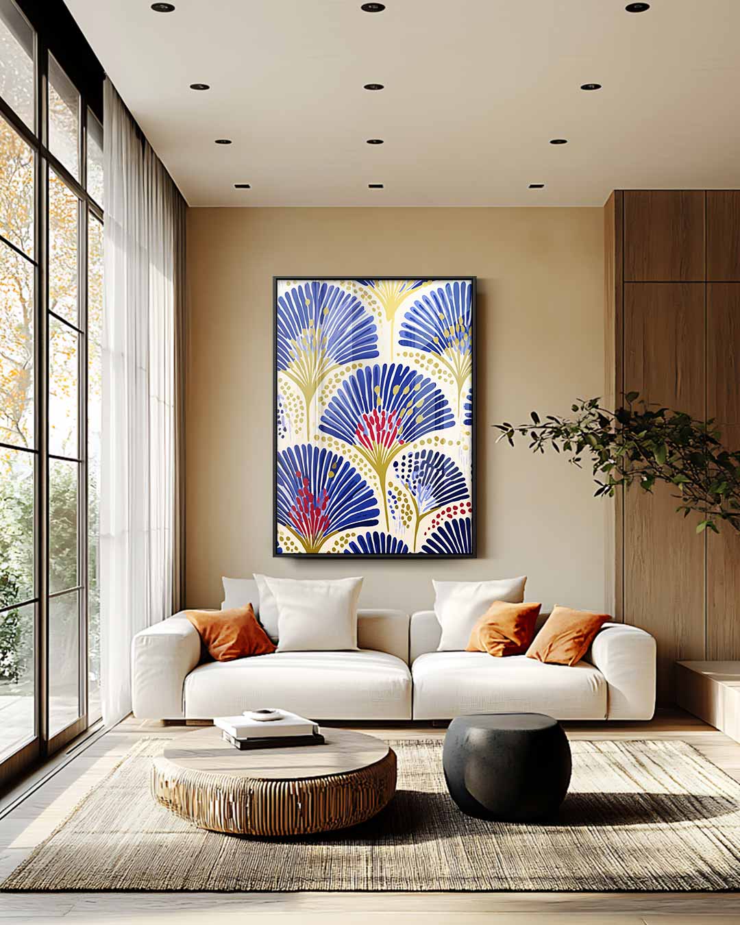 Bloemige Fan Vormen Kunstwerk-canvas-dibond-plexiglas-wanddecoratie-WallArtistic