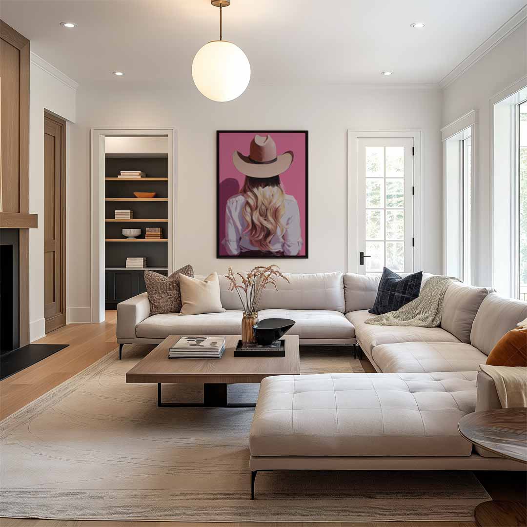 Stijlvolle Cowgirl Achteraanzicht Kunstwerk-canvas-dibond-plexiglas-wanddecoratie-WallArtistic