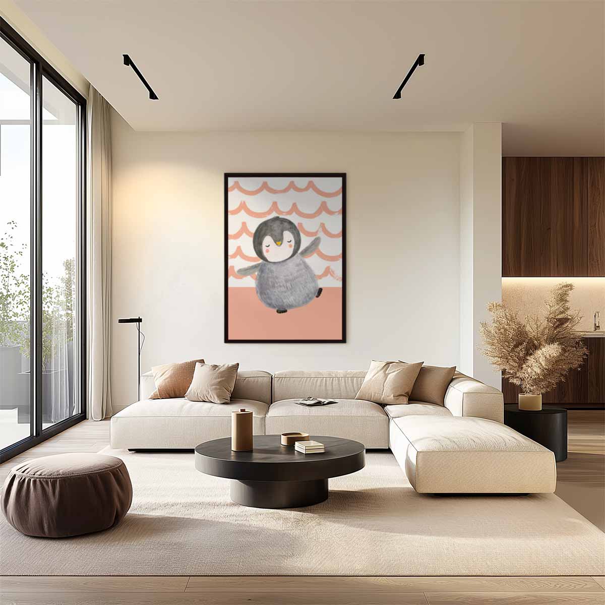 Dromerige Pinguïn Knuffelposter Kunstwerk-canvas-dibond-plexiglas-wanddecoratie-WallArtistic