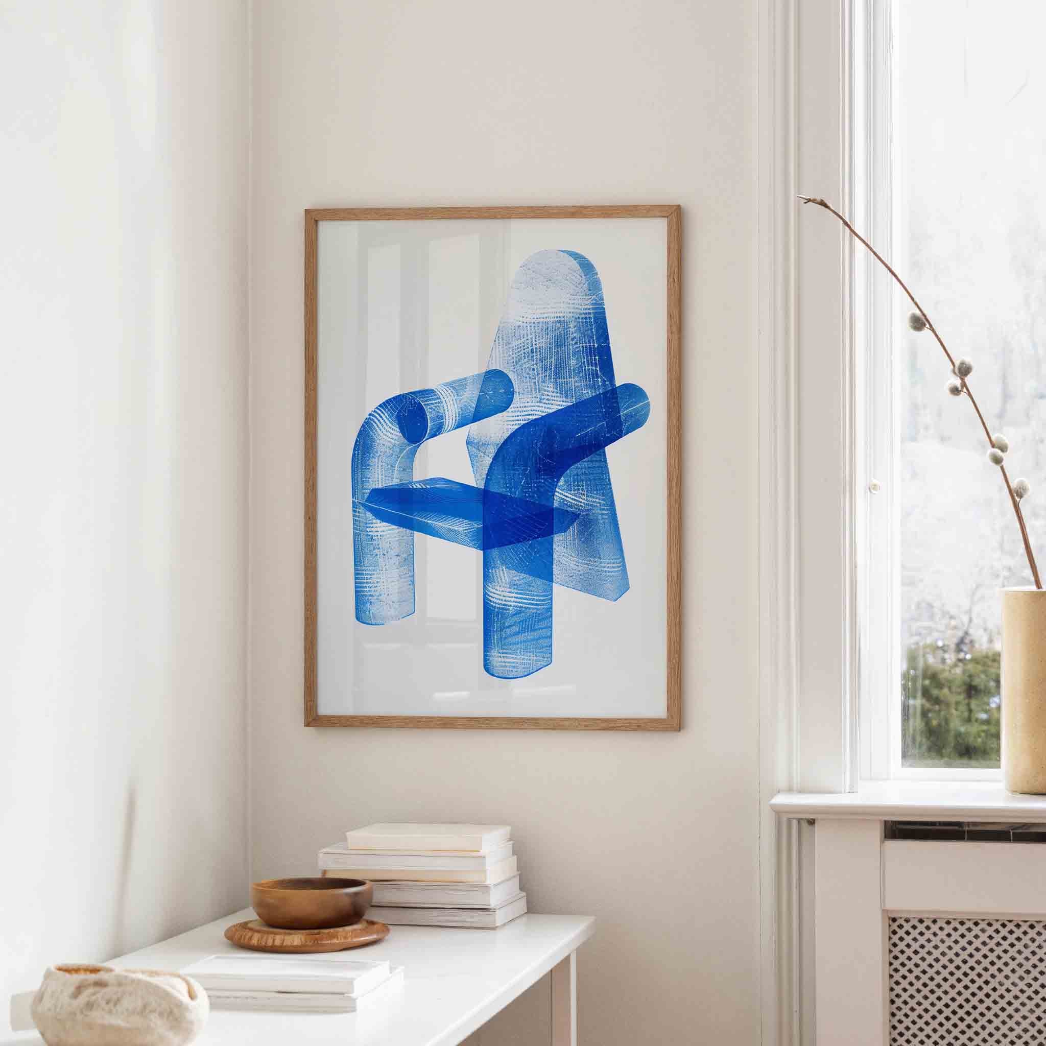 Abstracte blauwe stoel Poster