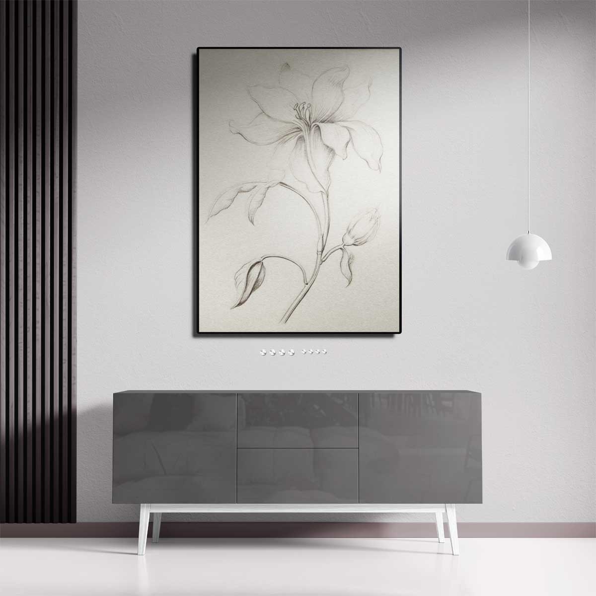Elegante Bloementekening in Potlood Kunstwerk-canvas-dibond-plexiglas-wanddecoratie-WallArtistic