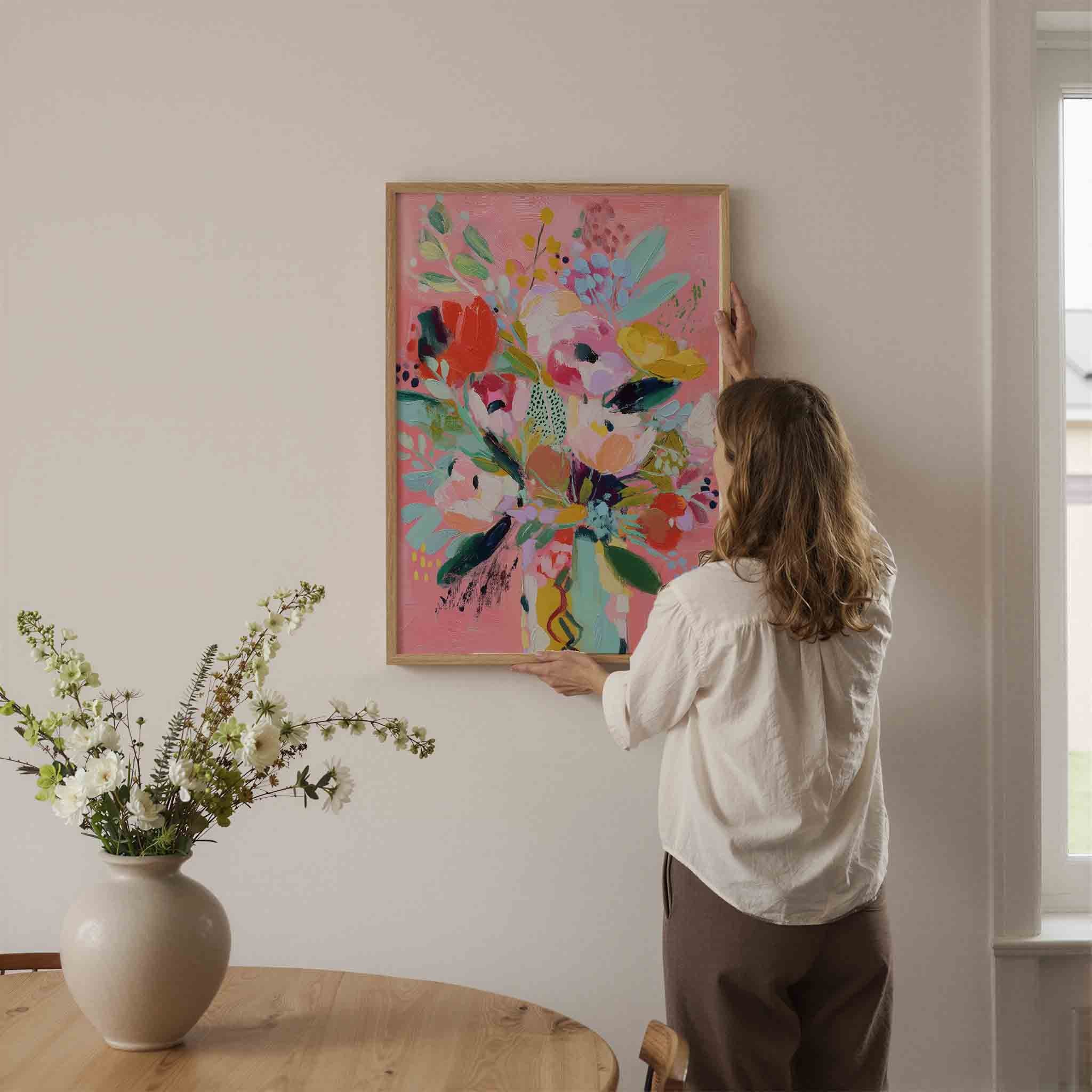 Bloemen op roze achtergrond Poster