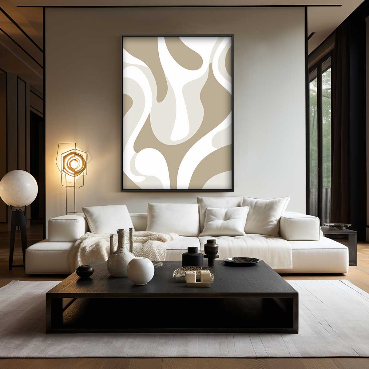 Organische Vormen in Beige Kunstwerk-canvas-dibond-plexiglas-wanddecoratie-WallArtistic