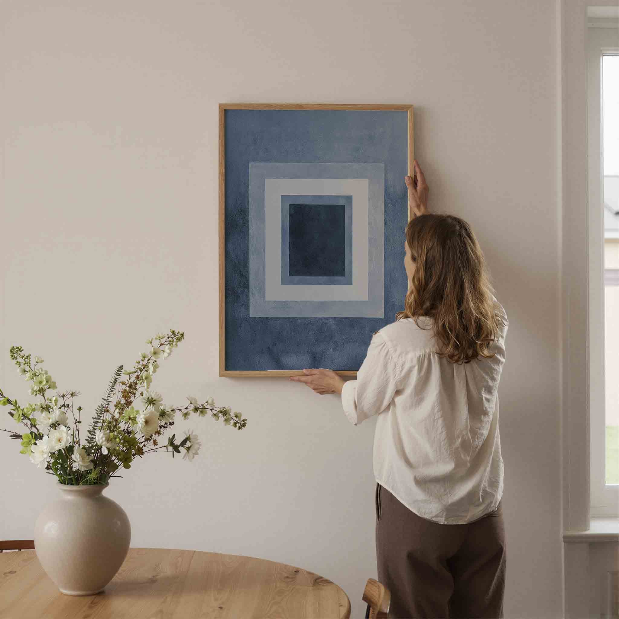 Blauwe vierkanten Poster