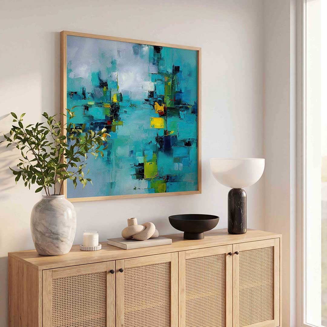 Abstracte blauwe compositie Poster