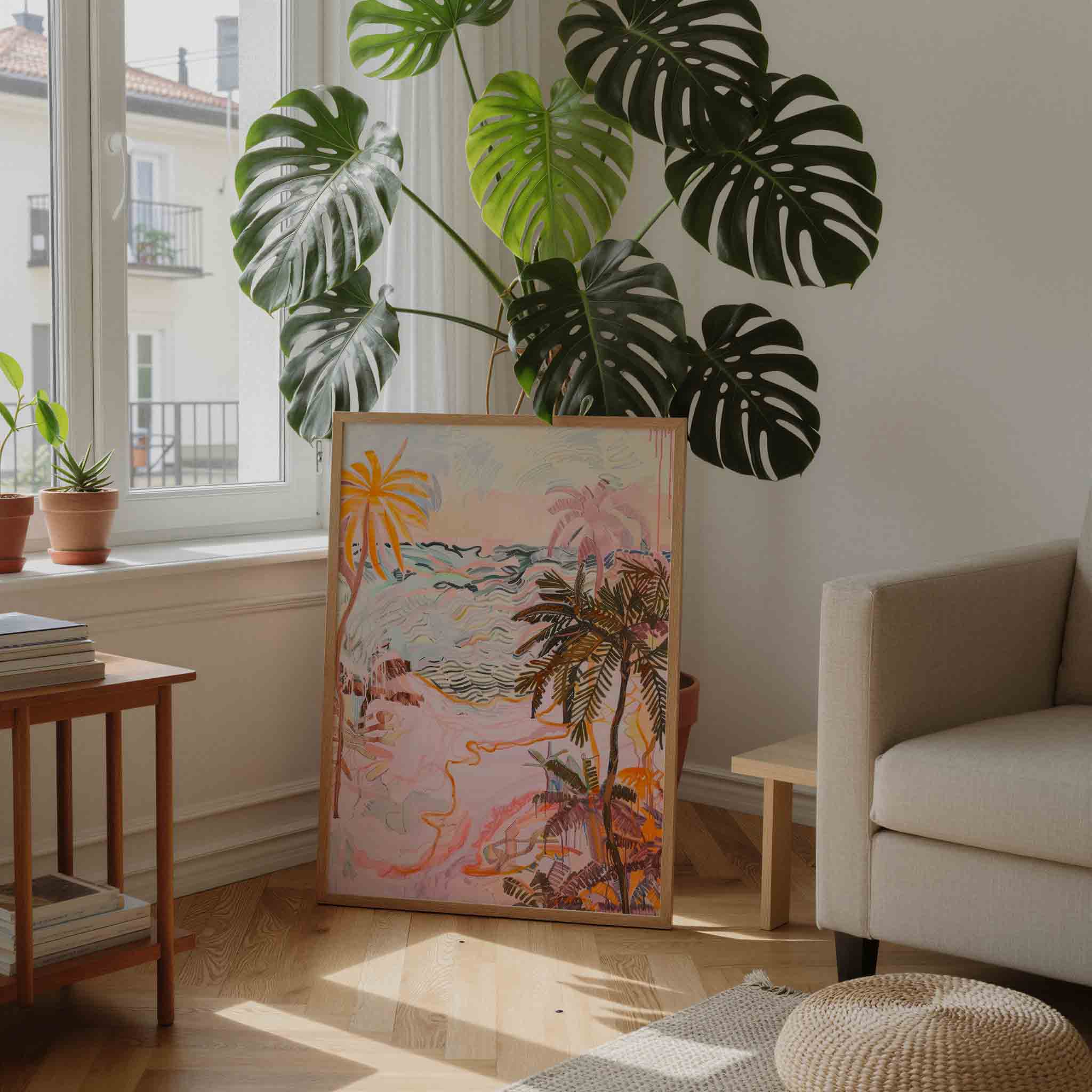 Palmbomen en golven Poster