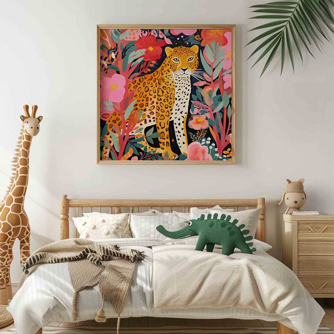 Luipaard tussen bloemen Poster