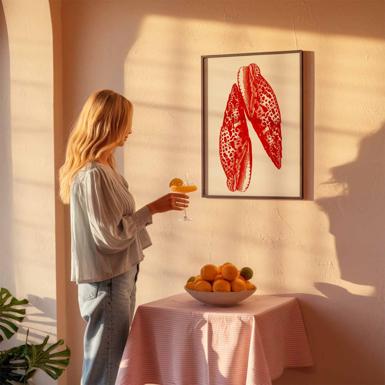 Schelpenkunst in Koraalrood Poster-WallArtistic